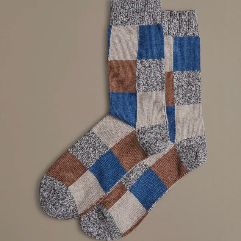 Organic Cotton Socks, Patchwork Blue