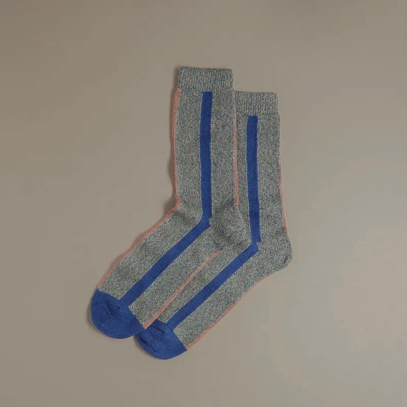 Organic Cotton Socks, Blue Vertical Stripe, 4-7